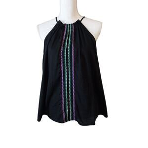 Knox Rose Embroidered Halter Top Size Large Black Casual Preppy Bohemian Chic